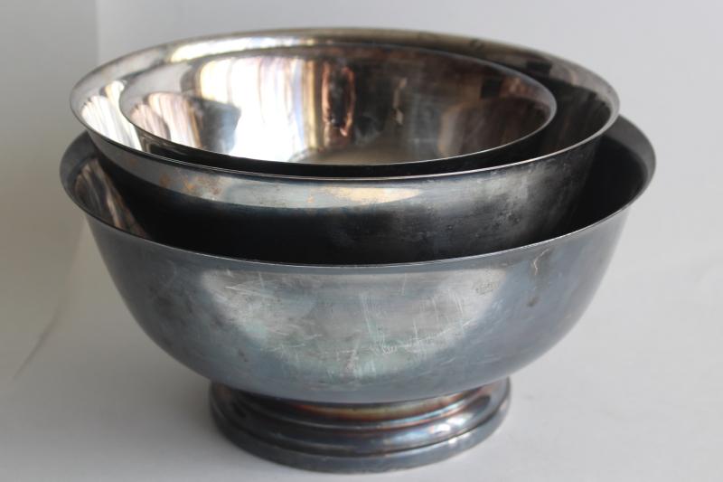 photo of vintage Paul Revere bowls trio of graduated sizes, silverplate not sterling silver #6