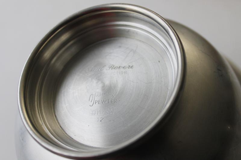 photo of vintage Paul Revere reproduction bowl, vintage pewter bowl traditional colonial style #3