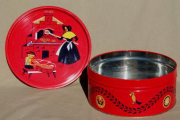 catalog photo of vintage Pennsylvania Dutch pretzel tin       & tray, Sturgis Pretzels Amish design