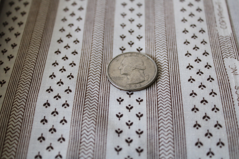 photo of vintage Peter Pan cotton fabric prairie girl antique look print brown stripe print on cream  #3