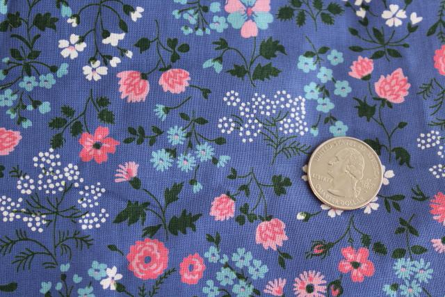 photo of vintage Peter Pan cotton print fabric, dusk blue pink white tiny floral calico #2