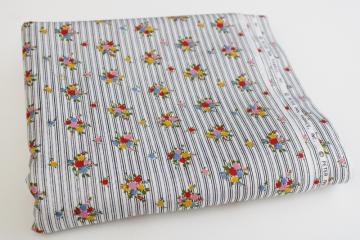 catalog photo of vintage Peter Pan cotton print fabric, small multicolored flowers w/ fine black stripe