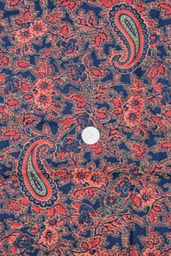 catalog photo of vintage Peter Pan print cotton fabric, red & indigo blue paisley pattern