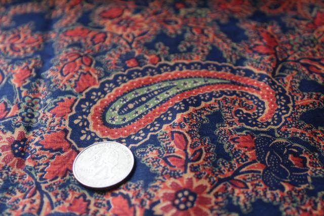 photo of vintage Peter Pan printed cotton fabric, paisley print dark blue, red, green #2