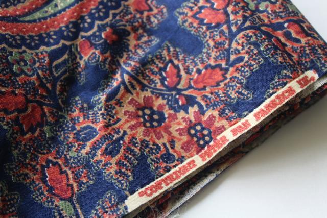 photo of vintage Peter Pan printed cotton fabric, paisley print dark blue, red, green #3