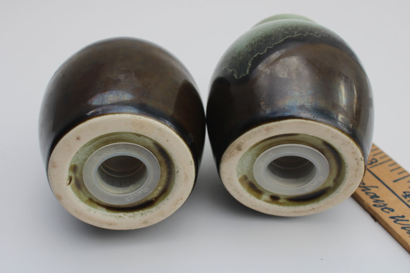 photo of vintage Pfaltzgraff Gourmet copper green drip glaze pottery salt & pepper shakers set #4