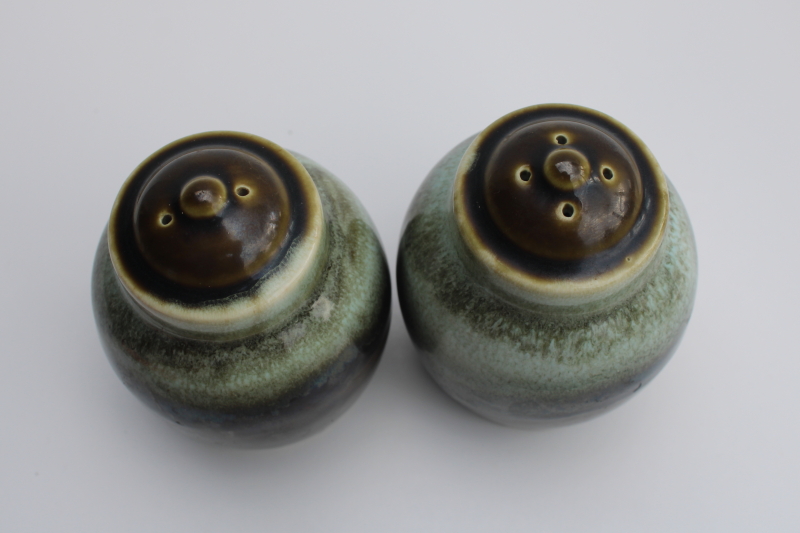 photo of vintage Pfaltzgraff Gourmet copper green drip glaze pottery salt & pepper shakers set #5