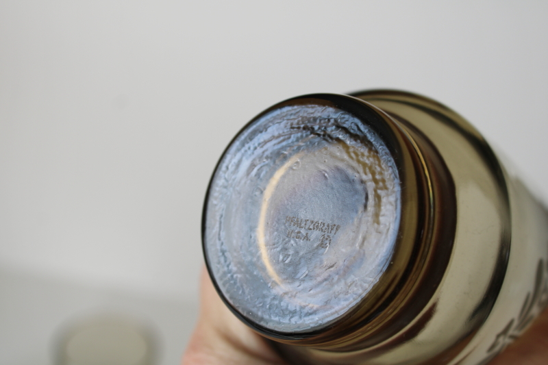 photo of vintage Pfaltzgraff Village pattern glassware, set of 6 tumblers smoke glass drinking glasses  #3