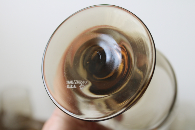 photo of vintage Pfaltzgraff Village pattern glassware, set of smoke glass water or wine glasses never used  #3