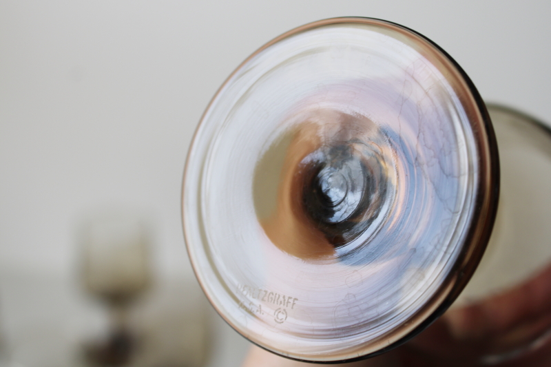 photo of vintage Pfaltzgraff Village pattern glassware, set of smoke glass water or wine glasses never used  #3