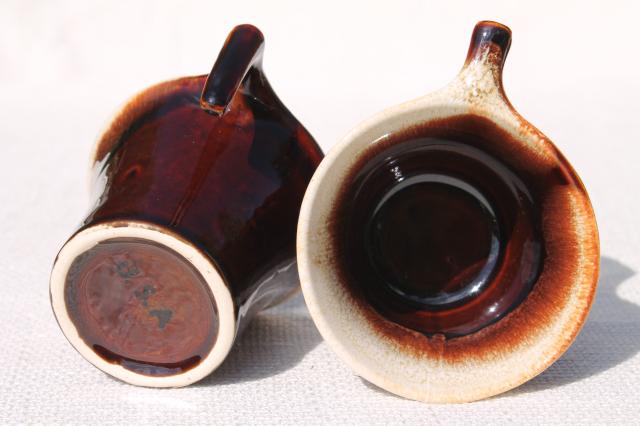 photo of vintage Pfaltzgraff gourmet brown drip glaze pottery punch set bowl & hook handle cups #2