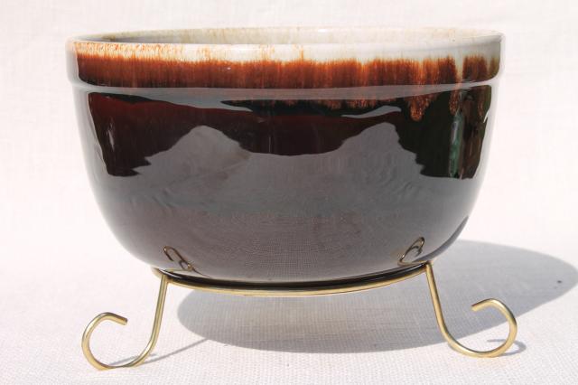 photo of vintage Pfaltzgraff gourmet brown drip glaze pottery punch set bowl & hook handle cups #5