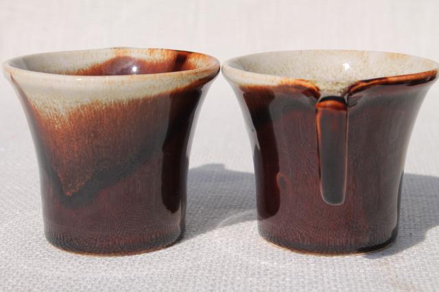 photo of vintage Pfaltzgraff gourmet brown drip glaze pottery punch set bowl & hook handle cups #10