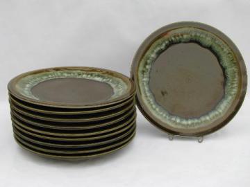 catalog photo of vintage Pfaltzgraff pottery, green drip gourmet stoneware, 10 dinner plates