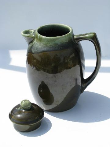 photo of vintage Pfaltzgraff pottery, green drip gourmet stoneware coffee pot #2