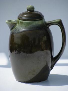 catalog photo of vintage Pfaltzgraff pottery, green drip gourmet stoneware coffee pot