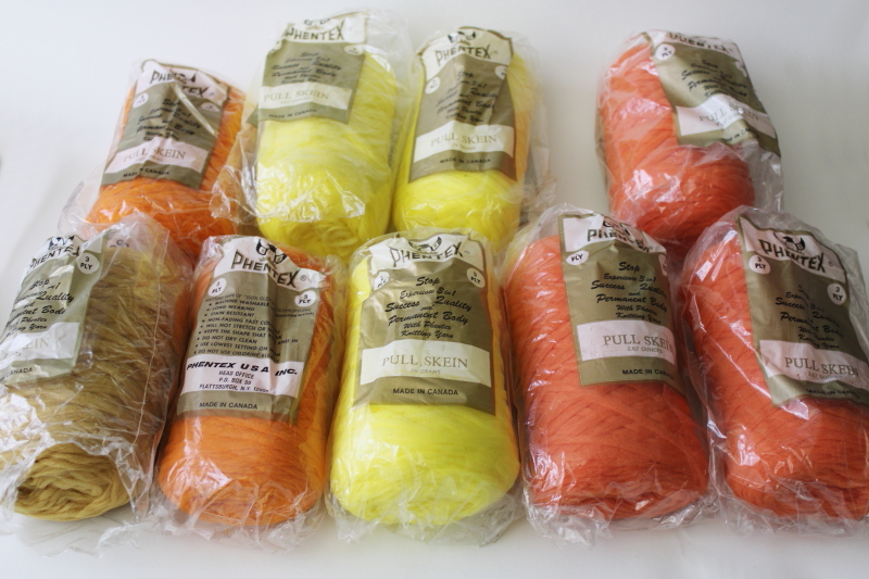 photo of vintage Phentex synthetic yarn for knitting, fluffy macrame, crafts retro orange & yellow #1