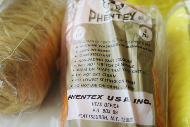 photo of vintage Phentex synthetic yarn for knitting, fluffy macrame, crafts retro orange & yellow #2