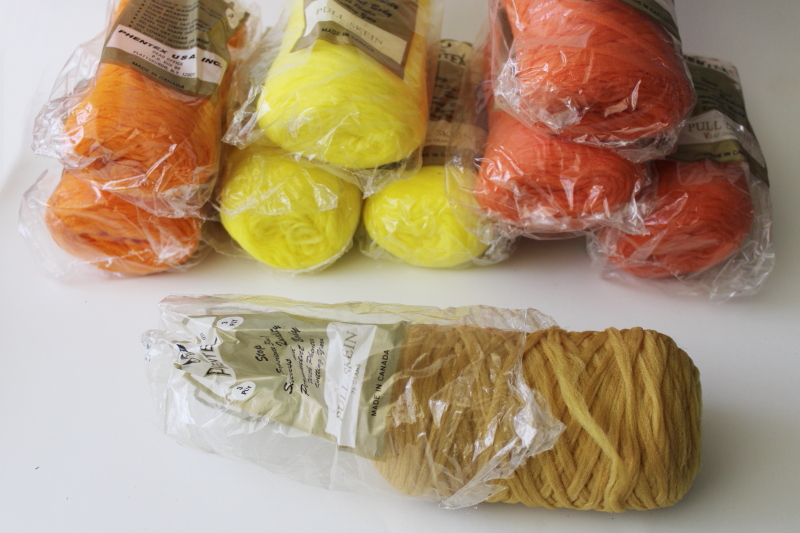 photo of vintage Phentex synthetic yarn for knitting, fluffy macrame, crafts retro orange & yellow #4