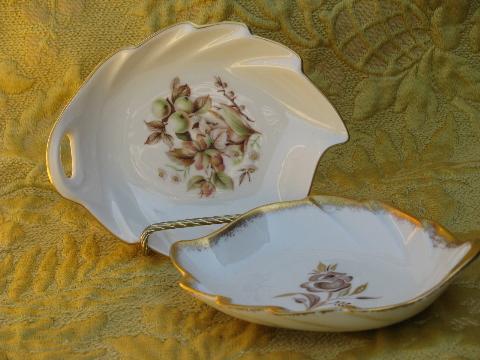 photo of vintage Pickard china leaf shape dishes, floral patterns w/ gold #1