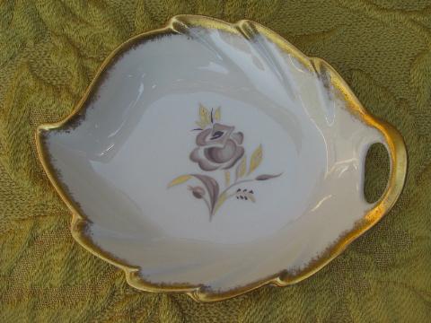 photo of vintage Pickard china leaf shape dishes, floral patterns w/ gold #2