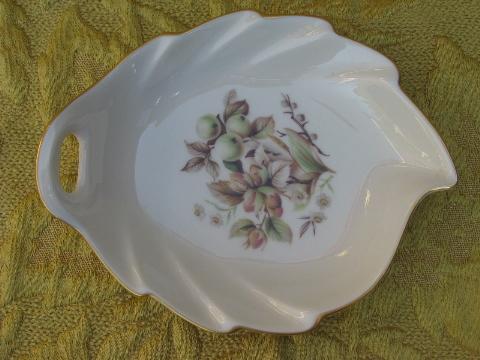 photo of vintage Pickard china leaf shape dishes, floral patterns w/ gold #3