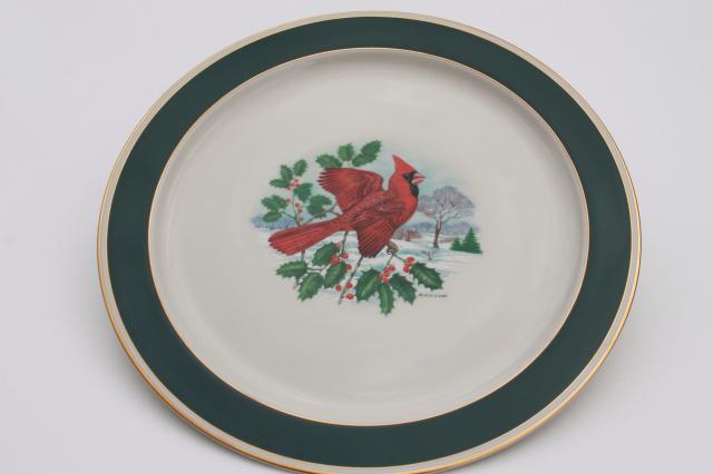 photo of vintage Pickard china red cardinal bird Christmas holiday platter plate or round tray #1