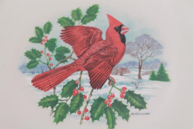 photo of vintage Pickard china red cardinal bird Christmas holiday platter plate or round tray #2