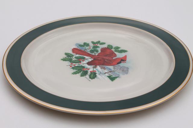 photo of vintage Pickard china red cardinal bird Christmas holiday platter plate or round tray #4