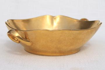 catalog photo of vintage Pickard encrusted gold bowl w/ side handles, large dish for nuts or sweets