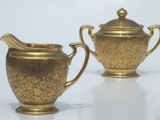 photo of vintage Pickard gold encrusted hand painted creamer and sugar bowl  #1