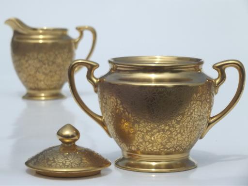 photo of vintage Pickard gold encrusted hand painted creamer and sugar bowl  #2