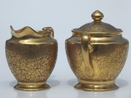 photo of vintage Pickard gold encrusted hand painted creamer and sugar bowl  #3