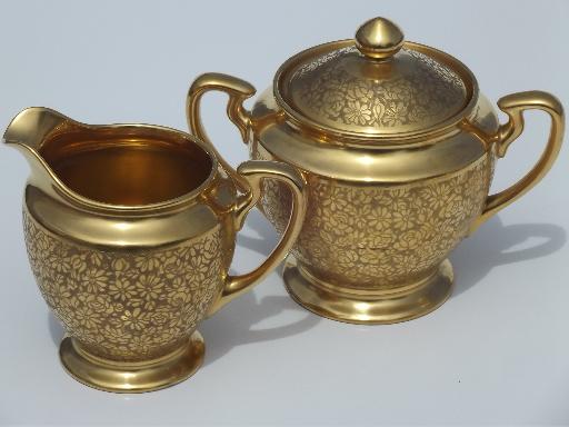 photo of vintage Pickard gold encrusted hand painted creamer and sugar bowl  #5