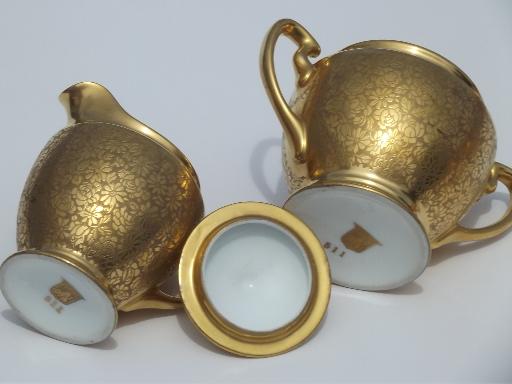 photo of vintage Pickard gold encrusted hand painted creamer and sugar bowl  #6