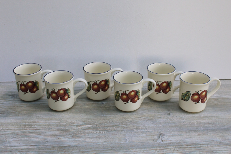 photo of vintage Pier 1 Macintosh apple fruit pattern ceramic mugs set of 6, made in Italy #1