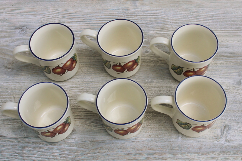 photo of vintage Pier 1 Macintosh apple fruit pattern ceramic mugs set of 6, made in Italy #2