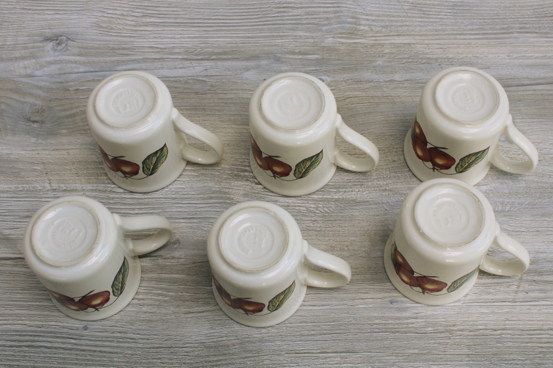 photo of vintage Pier 1 Macintosh apple fruit pattern ceramic mugs set of 6, made in Italy #3