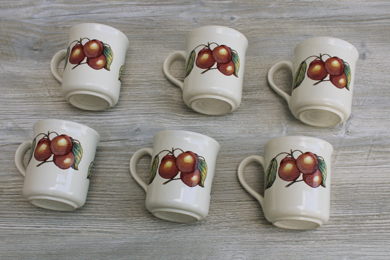 photo of vintage Pier 1 Macintosh apple fruit pattern ceramic mugs set of 6, made in Italy #4