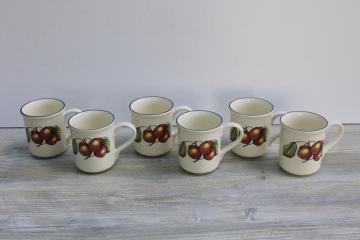 catalog photo of vintage Pier 1 Macintosh apple fruit pattern ceramic mugs set of 6, made in Italy