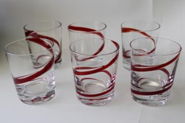 catalog photo of vintage Pier 1 Swirline red / crystal clear double old fashioned glasses