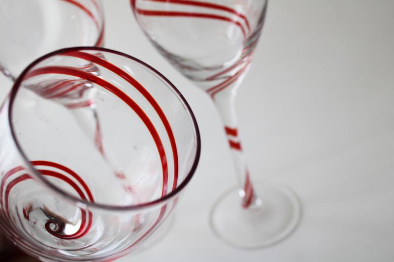 photo of vintage Pier 1 Swirline red / crystal clear water goblets wine glasses #2