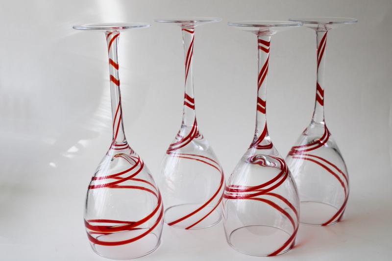 photo of vintage Pier 1 Swirline red / crystal clear water goblets wine glasses #3