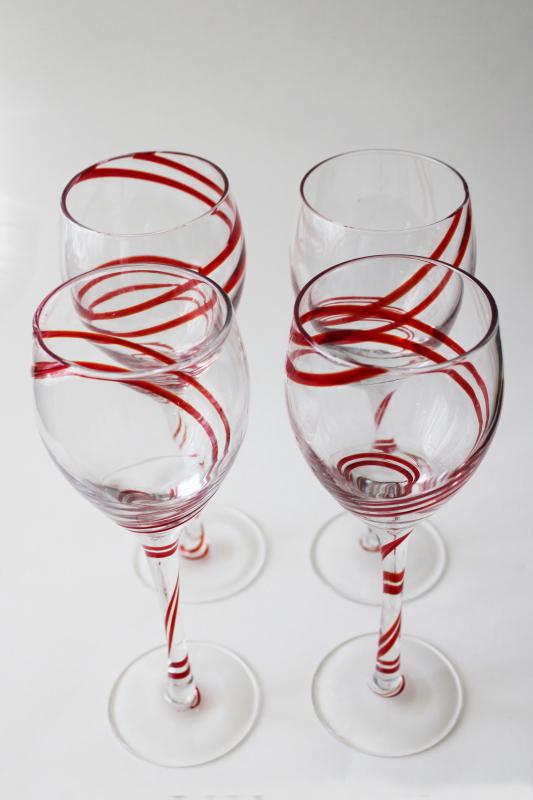 photo of vintage Pier 1 Swirline red / crystal clear water goblets wine glasses #4