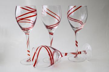 catalog photo of vintage Pier 1 Swirline red / crystal clear water goblets wine glasses