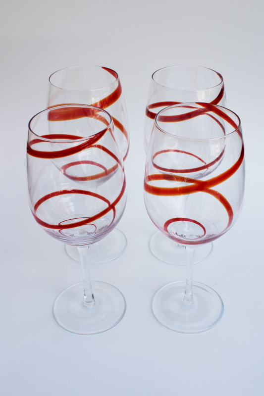 photo of vintage Pier 1 Swirline red / crystal clear water goblets wine glasses #2