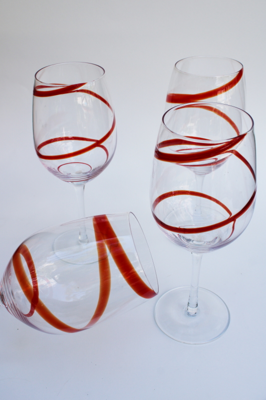 photo of vintage Pier 1 Swirline red / crystal clear water goblets wine glasses #4