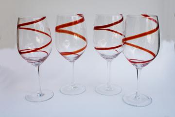 catalog photo of vintage Pier 1 Swirline red / crystal clear water goblets wine glasses