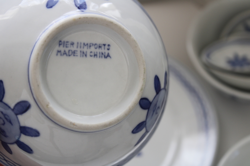 photo of vintage Pier 1 blue & white china sun pattern plates, bowls, soup spoons, sauce cups & dishes #4