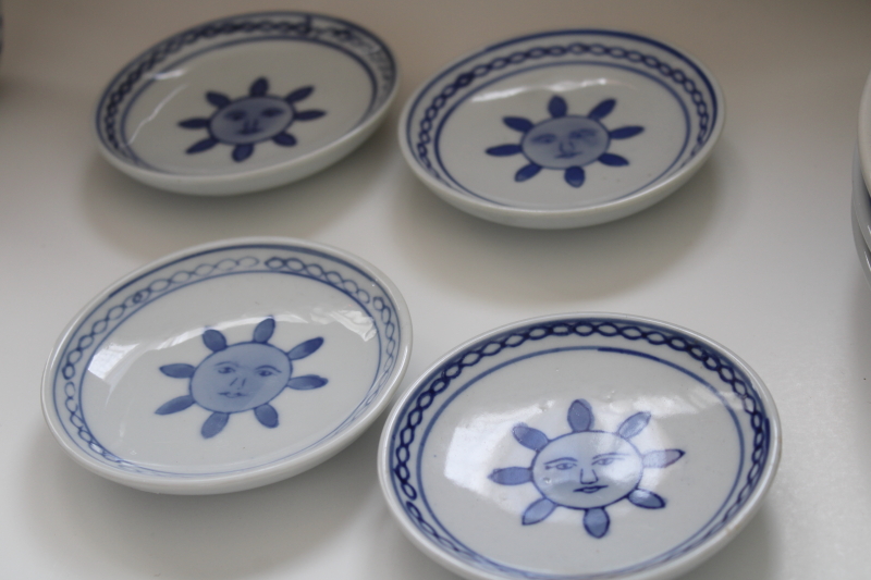 photo of vintage Pier 1 blue & white china sun pattern plates, bowls, soup spoons, sauce cups & dishes #6